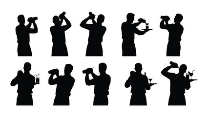 Bartender silhouettes collection isolated on white background, Vector