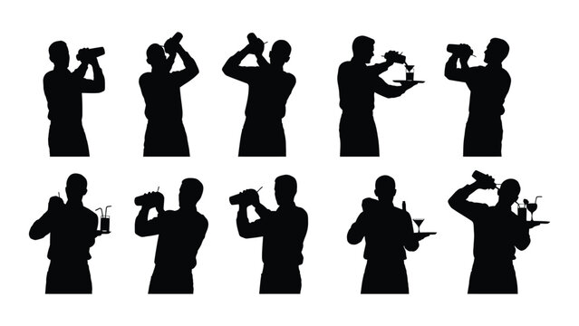 Bartender silhouettes collection isolated on white background, Vector