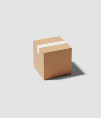 plain cardboard box isolated on white for mockup. Delivery box packaging with label