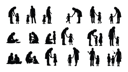 Mother and child relationship silhouettes isolated on white background, Vector