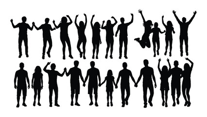 Diverse group of people silhouettes in celebration and connection isolated on white background, Vector