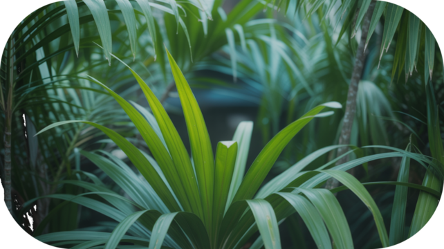 Lush Green Tropical Palm Leaves in Soft Focus with Natural Lighting foliage isolated on a transparent background