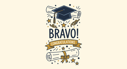 Obraz premium Celebratory Academic Achievement Design with Graduation Cap and Scroll