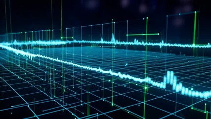 Digital sound wave analysis on grid background. Audio visualization for data processing and modern technology concept. - Powered by Adobe