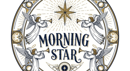 Celestial heralds and guiding light in decorative emblem design