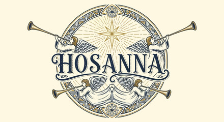 Divine Heraldry: Angels Trumpeting Hosanna with Guiding Star and Ornate