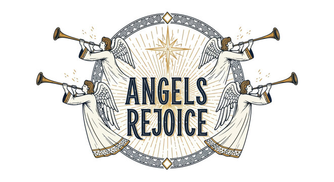 Celestial heralds joyfully announce a divine message with their trumpets
