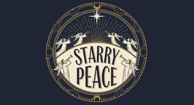 Divine Herald Angels Proclaiming Serenity Under a Radiant Celestial Glow