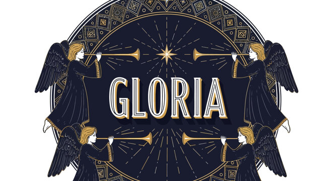 Celestial chorus heralds the gloria with angelic grace and trumpets