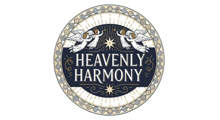 Obraz premium Celestial heralds in ornate circle with musical star motif vintage design