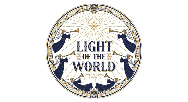 Circular Design with Celestial Beings and Radiant Star Illustration