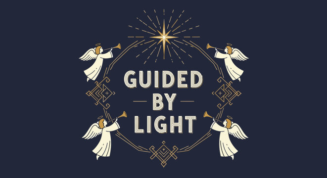 Celestial Guidance: Angels and Star Emitting Light on a Dark Background