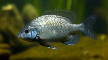 Gray and Blue Freshwater Fish Swimming in Aquatic Plants