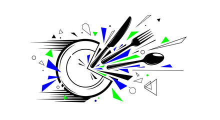 Dynamic cutlery set in vibrant modern design, perfect for restaurant menus and food blogs, ready for your next creative culinary project