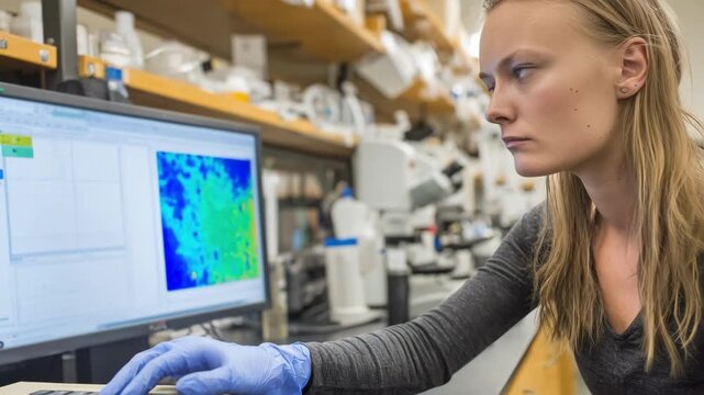 Researcher analyzing carbon emissions data in a laboratory setting while studying the environmental impact of agricultural practices on climate change.