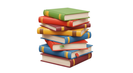 A colorful stack of hardcover books representing education and knowledge.