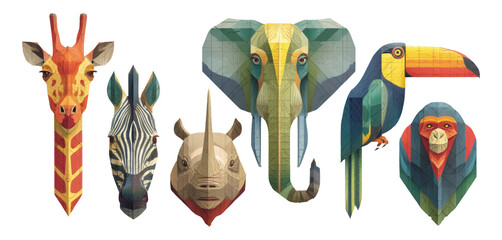 Obraz premium Colorful Geometric Animal Illustrations on Isolated Background for Art Collection