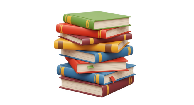 A colorful stack of hardcover books representing education and knowledge.