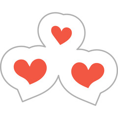 Three Red Hearts Within Outline Shapes Forming a Clover Symbol Transparent Background Simple Graphic Design Element