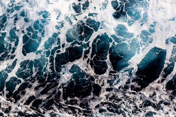 Obraz premium Ocean water texture. Top view of breathtaking water with foam. Can be used in covers, packaging, posters, textures, brochures, art and design projects. Awesome vector illustration.