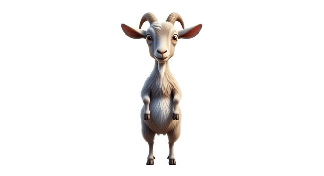 A whimsical cartoon goat standing upright on its hind legs looking forward.