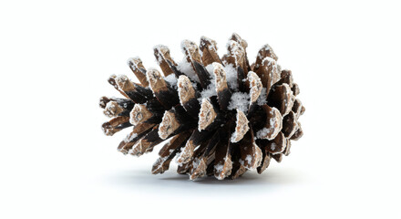 Frosted pine cone detail with delicate ice crystals evokes winter's crisp beauty and natural wonder