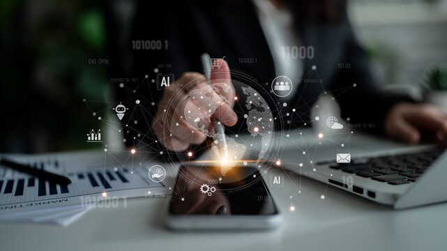 Global AI-powered digital network ecosystem connecting data, finance, analytics, ecommerce, communication, and automation across continents through technology and cloud Latch - Powered by Adobe