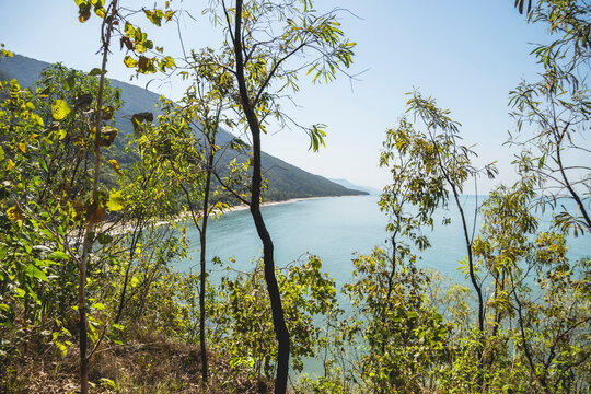 A coastal view of Ellis beach and the Wangetti Trail area in Far North Queensland, Australia, which is a new dual-use walking and mountain biking trail. 