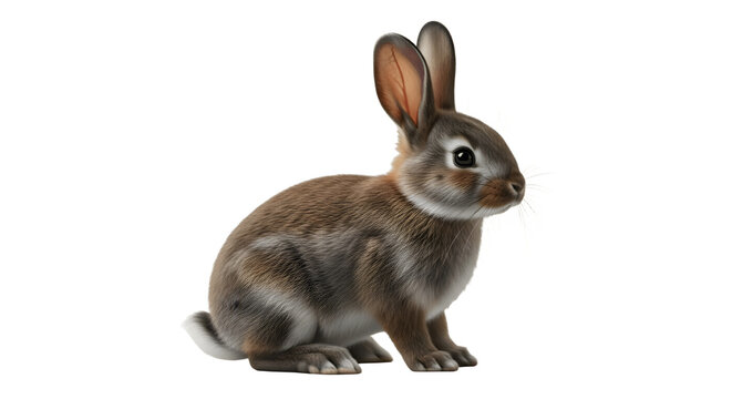 Adorable brown rabbit sitting gracefully on a clean white background.