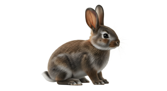 Adorable brown rabbit sitting gracefully on a clean white background. - Powered by Adobe
