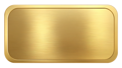 A rectangular gold metal plate with rounded corners and a brushed texture