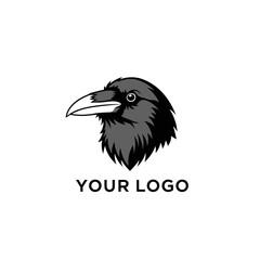 Striking monochromatic raven head design for custom brand identity creation