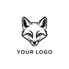 Obraz premium Minimalist black and white fox head emblem for modern branding design