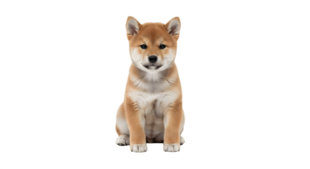 Adorable Shiba Inu puppy sitting patiently and looking directly at the camera.
