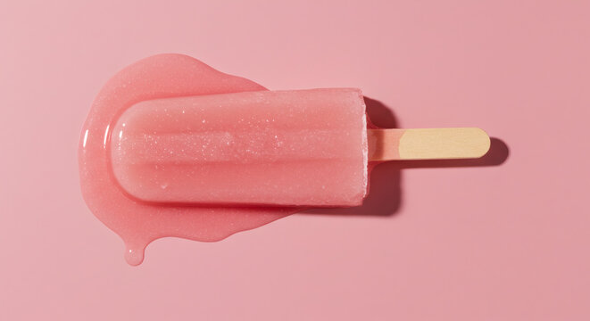 Sweet pink popsicle melting into a refreshing liquid, capturing summer's delightful chill and vibrant flavors