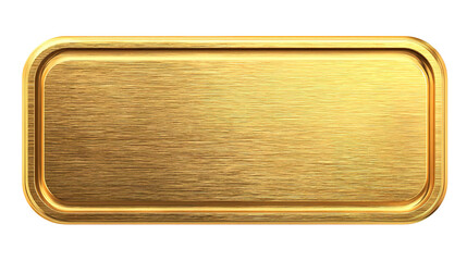 A rectangular gold metal plate with rounded corners and a brushed texture