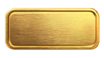 A rectangular gold metal plate with rounded corners and a brushed texture