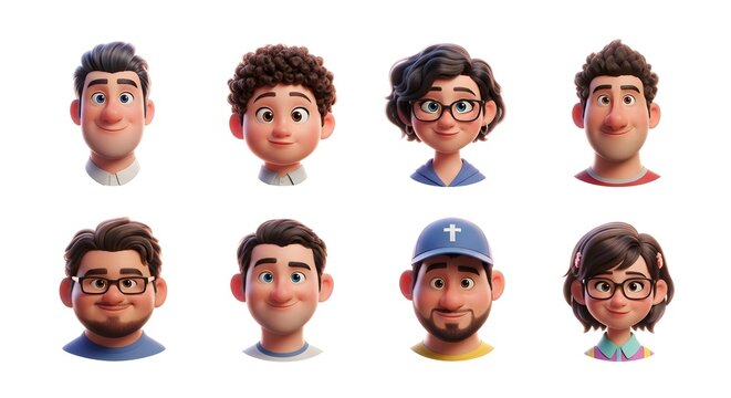 Cartoon portraits showcasing a diverse group of people with unique features and expressions. The image highlights a variety of personalities
