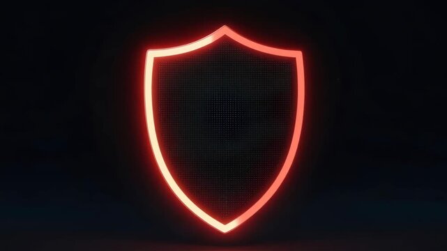 Glowing orange shield icon with digital grid effect. Cybersecurity and data protection concept for secure internet browsing.