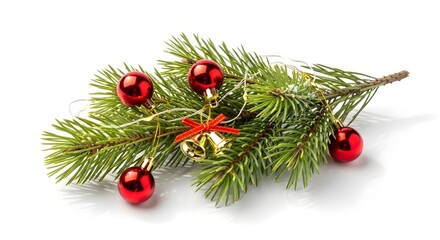 Christmas decorations adorning a green fir branch, presenting a festive and joyful ambiance