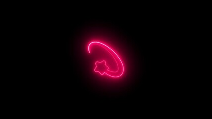 Pink neon glowing star and crescent moon shape on black background abstract bright - Powered by Adobe