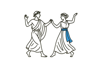 traditional Italy greece god costumes perform a traditional dance-minimalist logo design and transparent background