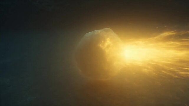 Spherical object emitting light in dark space