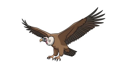 Obraz premium Griffon Vulture Flying Vector Illustration Isolated on White, Wild African Bird of Prey with Wings Spread Graphic,