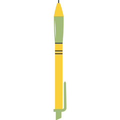 Yellow Pencil with Green Accents and Clip on White Background Detailed Illustration Object Focused for Writing and Drawing