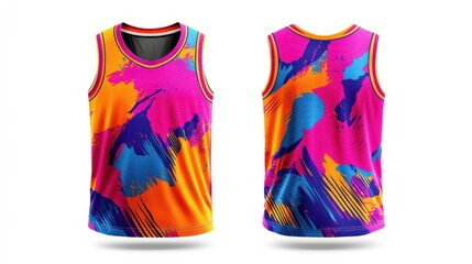 bold and vibrant basketball jersey with abstract splashes isolated on a white background