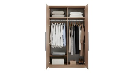 Organized Wooden Wardrobe, Clean Closet Interior