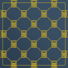 Seamless pattern on a blue background with a calculator icon. Line design for posters, social media, and banner templates.