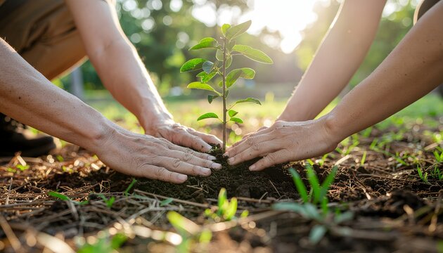 Hands Planting a Tree in Nature ree planting activity, gardening hands community involvement.