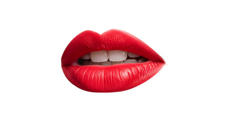 Close up of sensual red lips with white teeth.